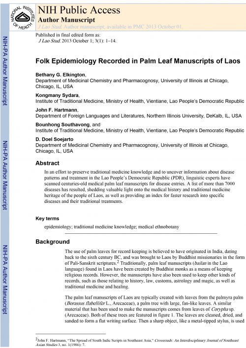 Folk Epidemiology Recorded in Palm Leaf Manuscripts of Laos
